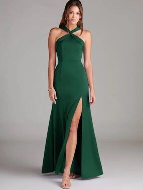 Azazie Dark Green Sleeveless Twist-Back Dress